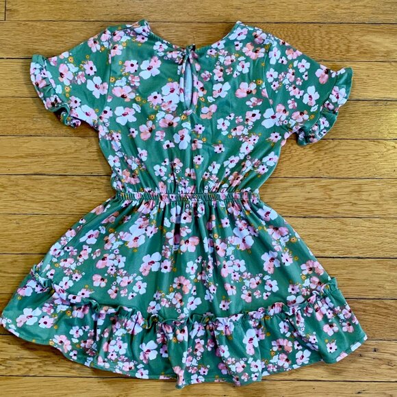 BCBG GIRLS Summer Short-Sleeve Kids Floral Dress | Green/Pink | 4 - Picture 2 of 5